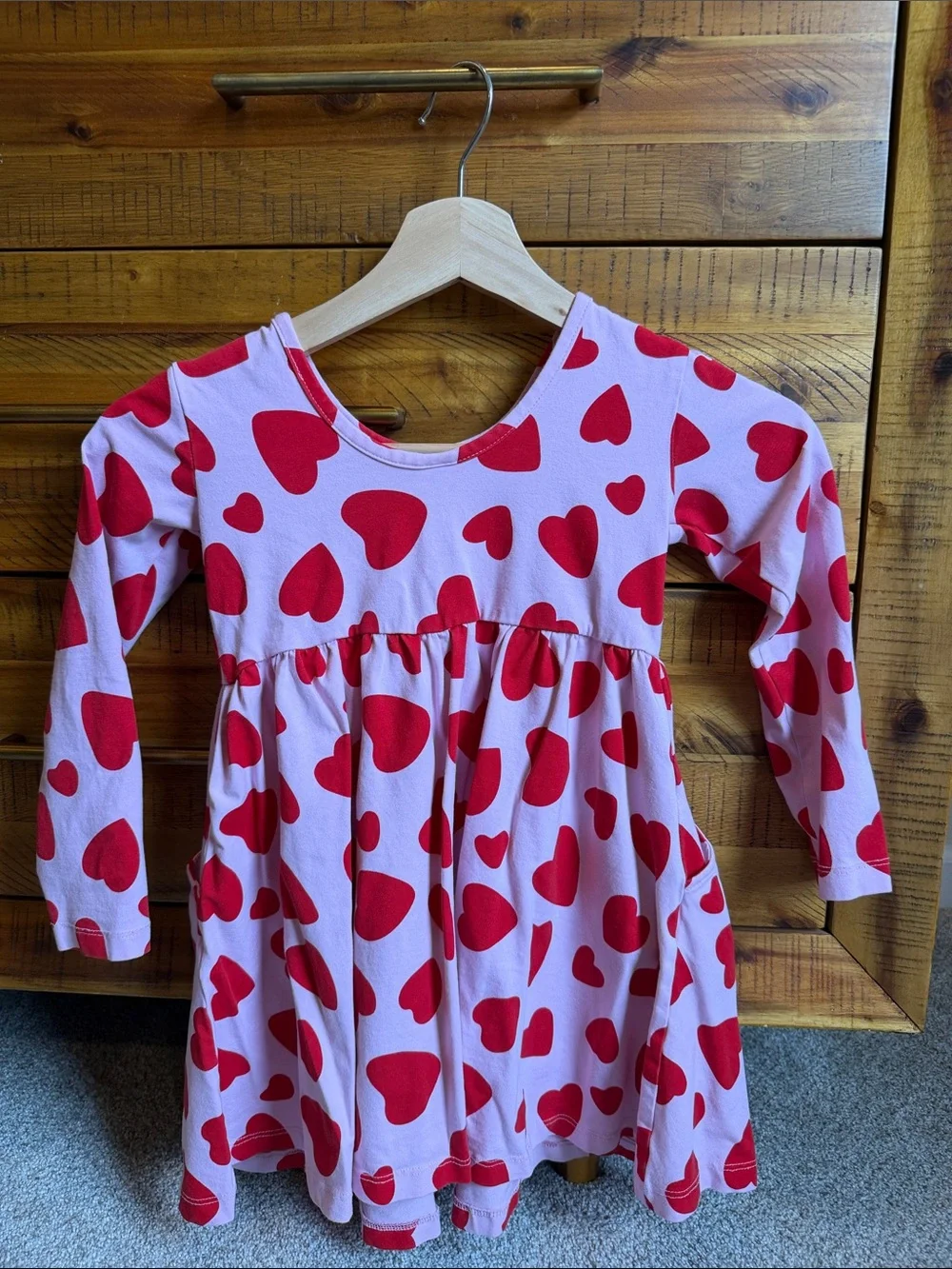 Hanna Andersson Girls Pink Long-Sleeve Heart Print Dress